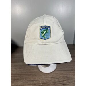 Bassmaster Baseball Hat Adjustable Cream Logo Embroidery Fishing Retro Sport